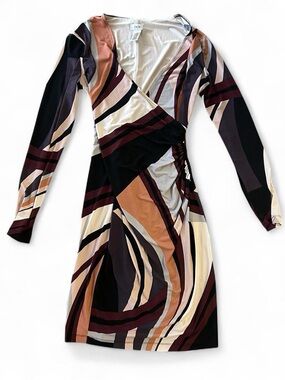 Cache Long Sleeve Wrap Dress in Black, Beige, Rust & Burgundy